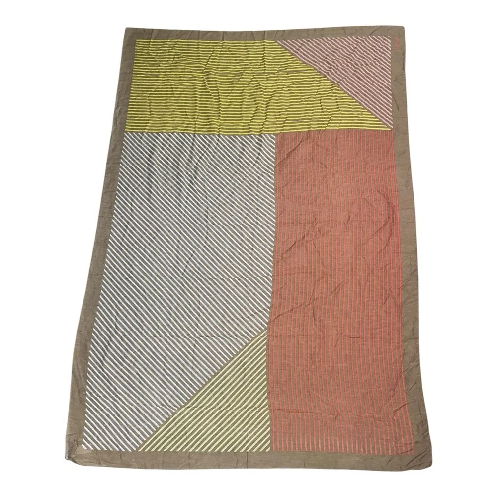 Coach New York XL Geometric Striped Scarf Wrap Sarong 68x46 Cotton Silk NWT